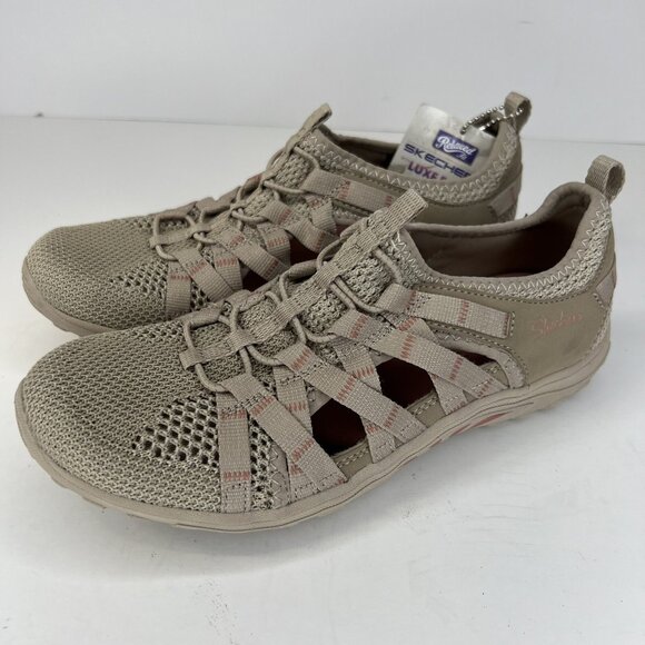 Skechers Mesh and Suede Taupe All Weather Shoes Womens Size 6.5 49589 Slip-On - Picture 1 of 9